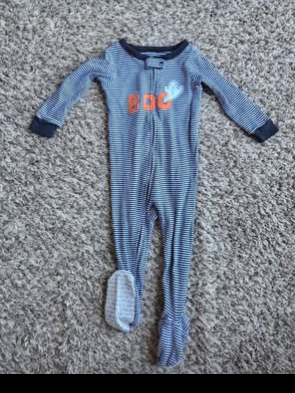Black And White Striped 'BOO' Ghost Footed One-Piece